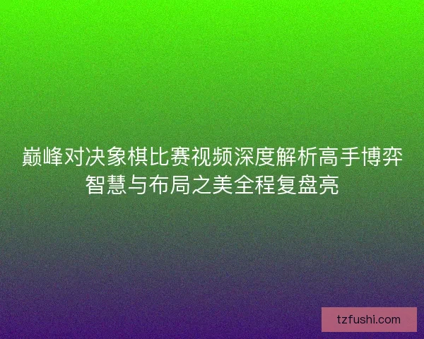 巅峰对决象棋比赛视频深度解析高手博弈智慧与布局之美全程复盘亮